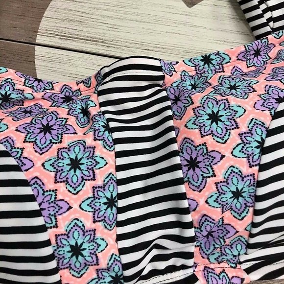 Plus Size Striped Floral Print Bralette Bikini Top - Picture 5 of 11